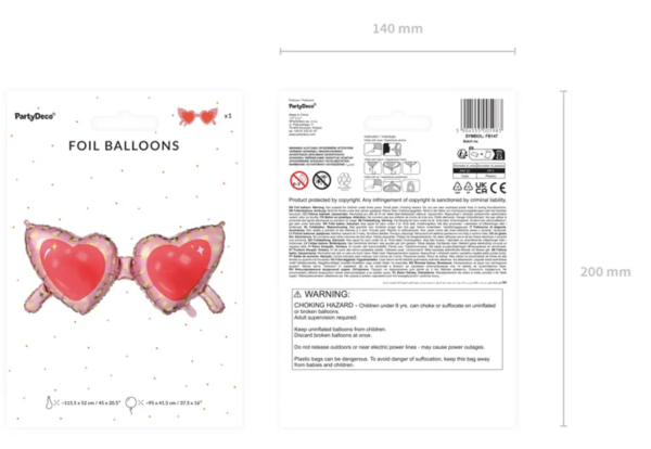 XXL Folienballon Figur - Herzchenbrille - 95cm x 41,5cm